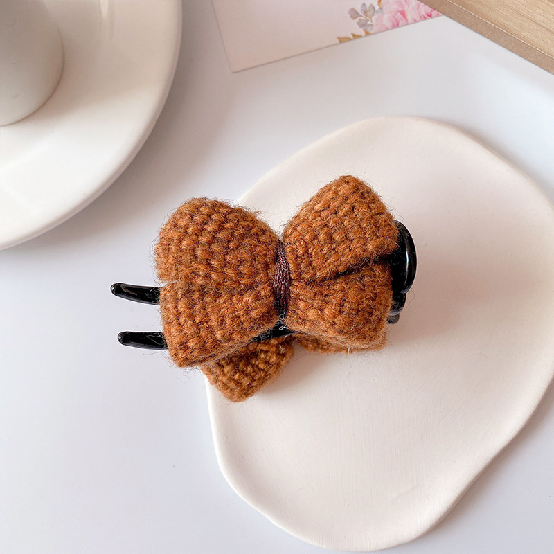 Cute and Graceful Bun Grip Elegant Wool Bow Headdress Barrettes Female Head High-Grade Sense Hairpin