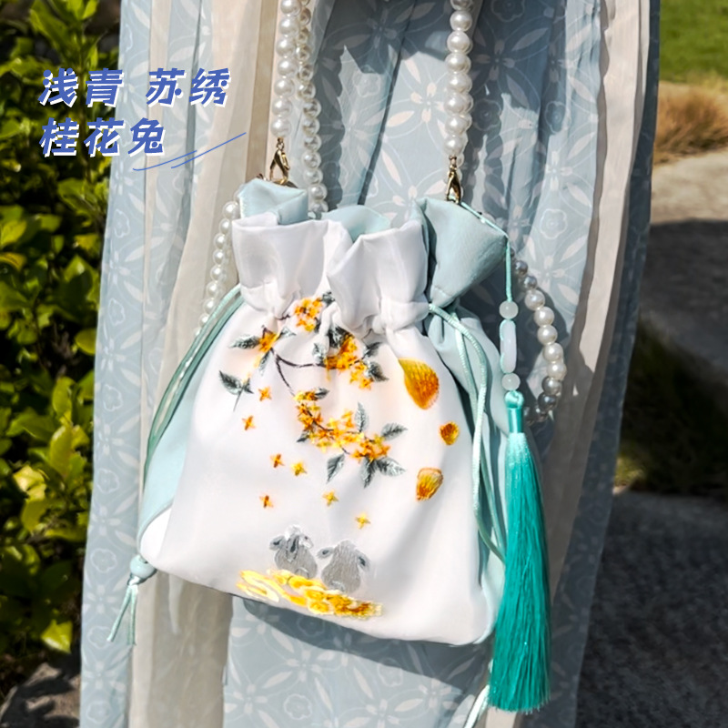 苏绣珍珠链手提包国风百搭汉服包新中式大容量珍珠斜挎包精致女包