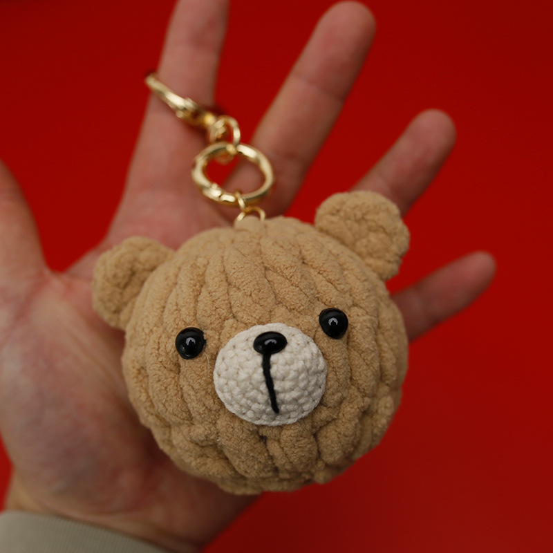 网聚特色手工钩织冰条线小熊挂件 创意编织小玩偶 可爱熊头包挂