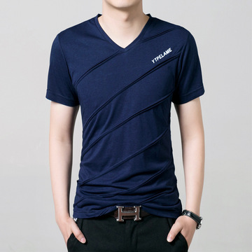 男士短袖t恤男夏季韩版v领修身打底衫跨境潮流莫代尔男装半袖上衣