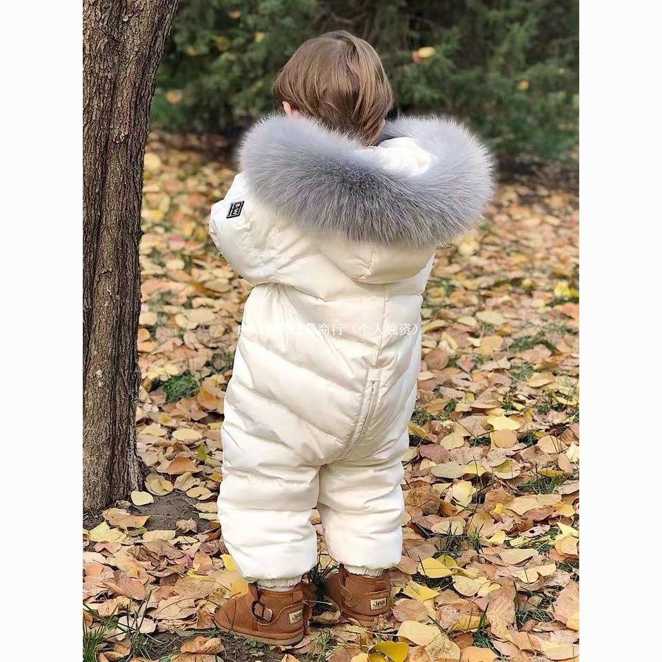 儿童连体衣羽绒服男女宝宝0-1-2岁婴儿冬套装哈衣外出服爬服童装