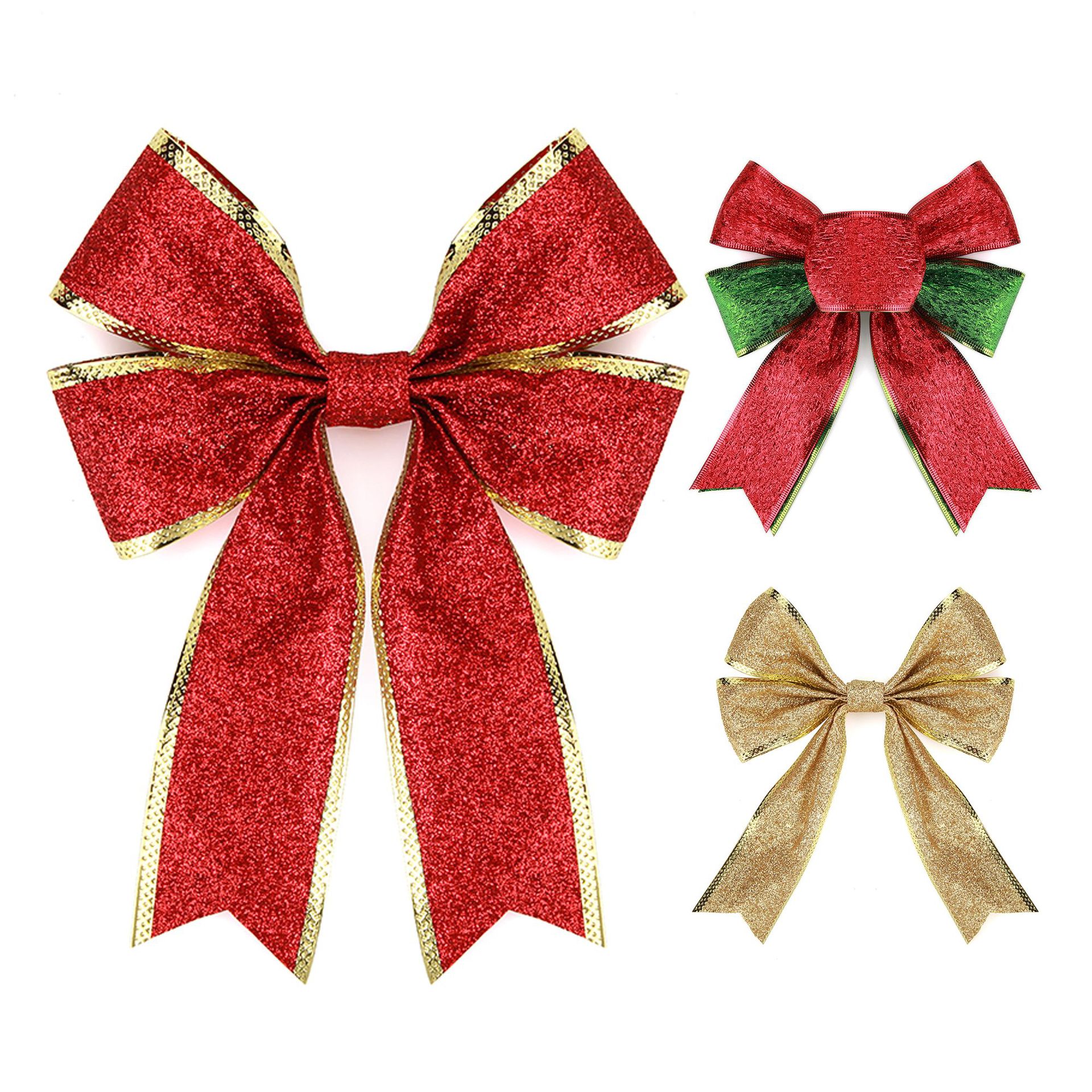 15cm红色银色金色闪亮金葱粉圣诞蝴蝶结装饰 圣诞节装饰品