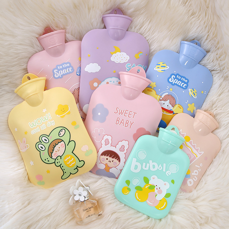 Hot Water Bag Water Injection Hot Water Bottle Women's Small Mini Irrigation Large Cute Hot Water Bag Plush Rubber Thickened Explosion-Proof