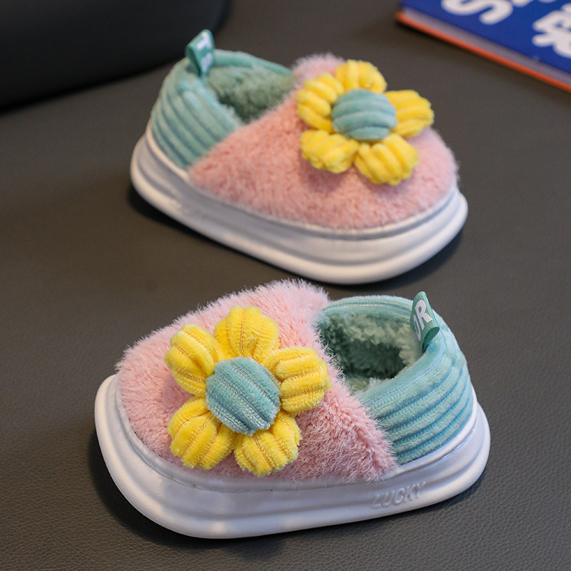 宝宝棉鞋冬季太阳花小女孩家居室1-3内防滑保暖2婴幼儿毛毛棉拖鞋