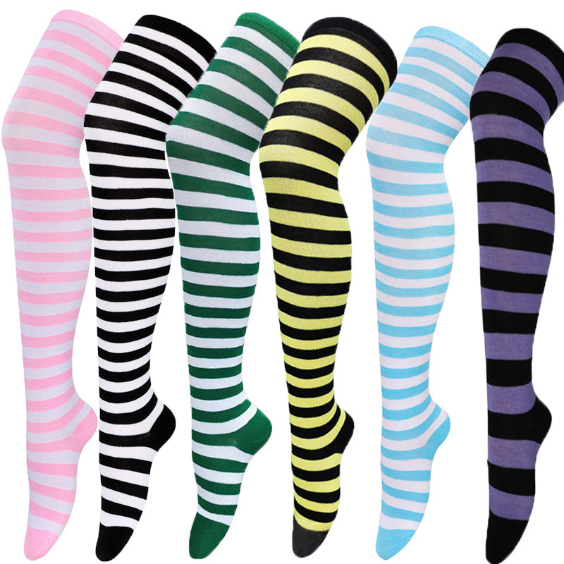 European and American Socks Stockings Women Japanese Style Stripe Knee Socks Thigh Socks Cosplay Anime Women's Socks Wholesale