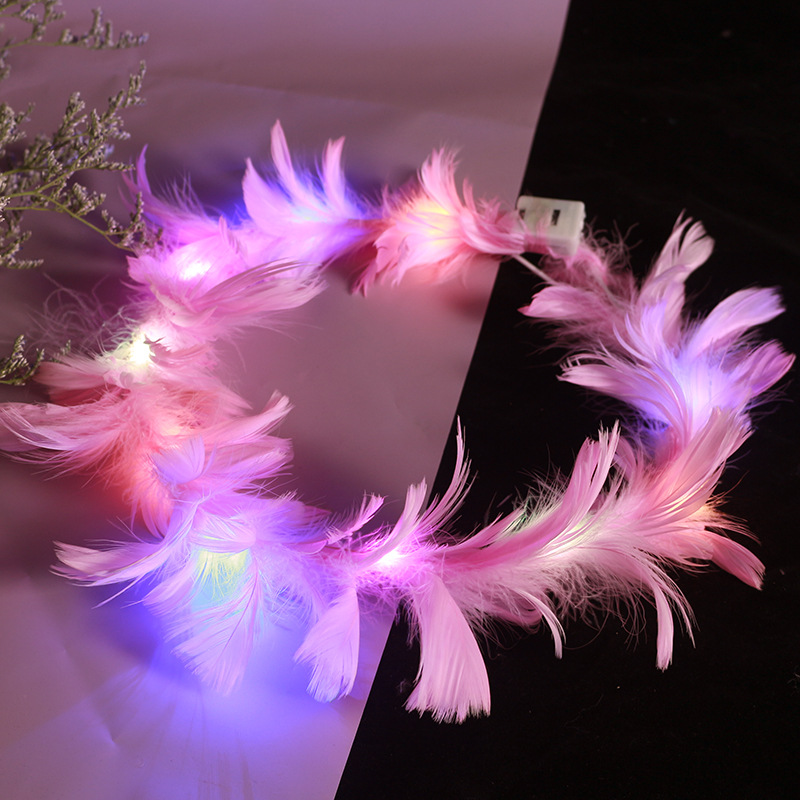 New Glowing Angel Goose Feather Garland Feather Flash Headdress Internet Celebrity Night Market Push Scan Code Small Gift Wholesale