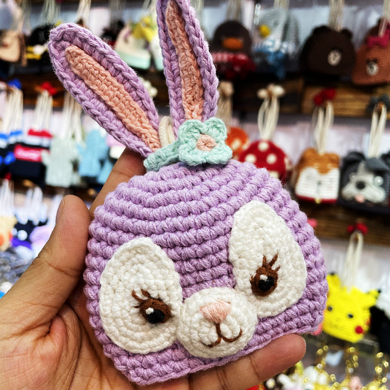 创意卡通针织钥匙包成品 水手熊紫兔毛线钥匙套 女式汽车钥匙圈