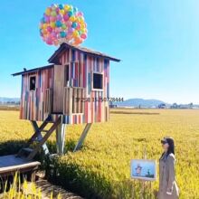 节庆仿真绿雕造型景区稻草人工艺品景观防腐木屋稻田网红打卡造型