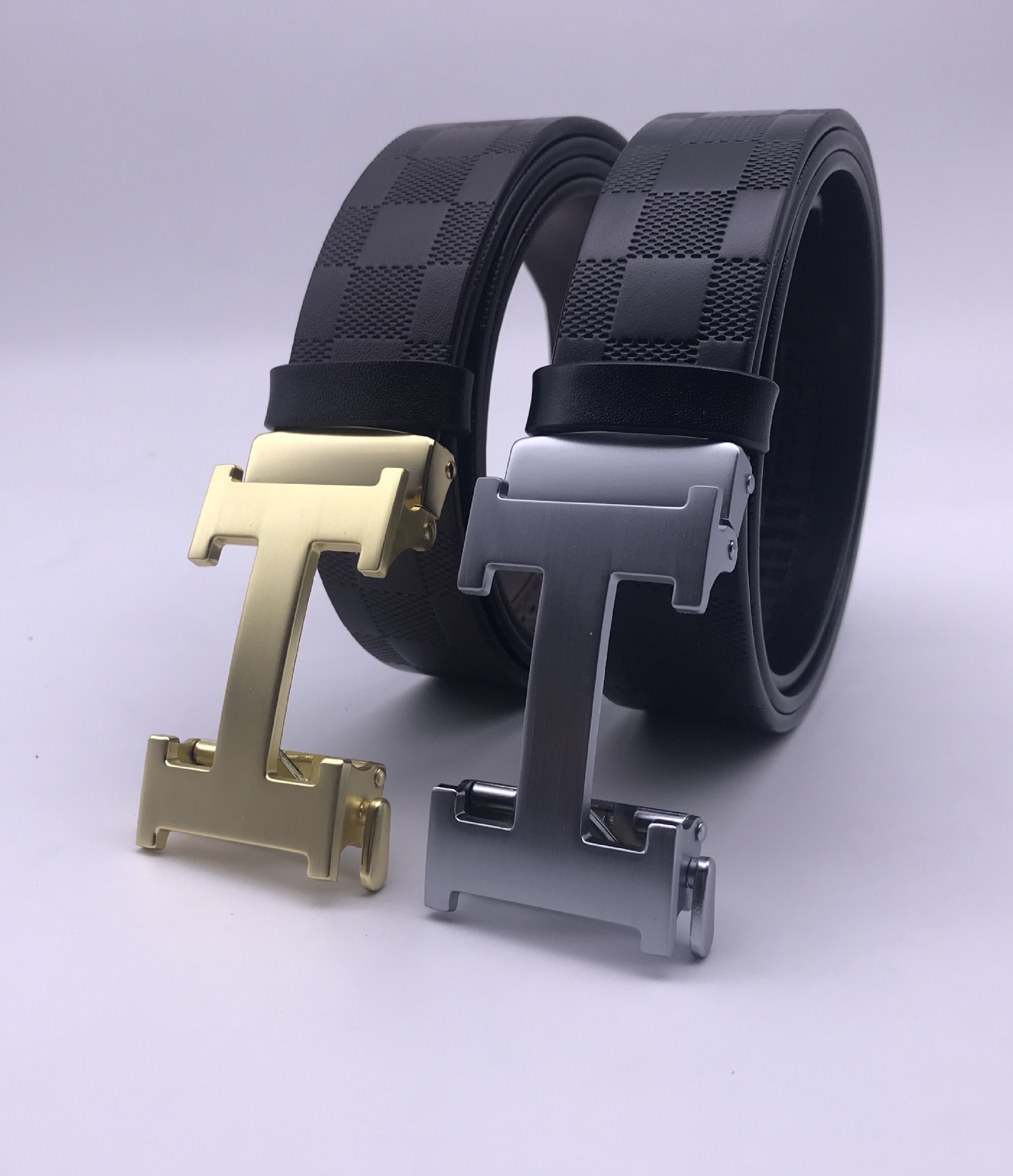 新款头层牛皮仿铜自动扣皮带男士腰带休闲百搭青年h字母裤腰带