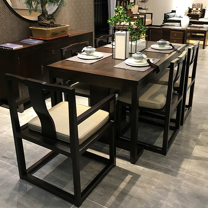 新中式餐桌椅组合水曲柳长方形饭桌小户型中式实木餐桌样板房家具