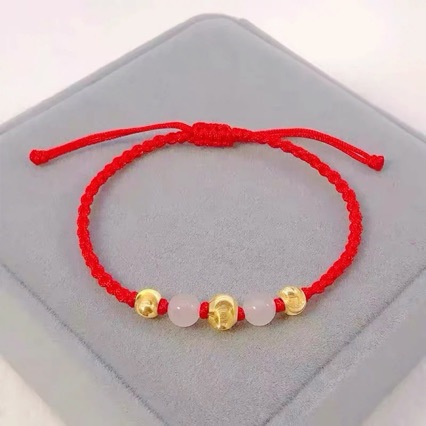 新款沙金转运珠手链女猫眼金珠龙年本命年红绳礼物铜镀金手饰品