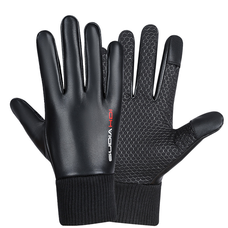 Wholesale Cycling Gloves Autumn and Winter Warm with Velvet Fingerless Gloves Non-Slip Touch Screen Outdoor Ski Leather Gloves