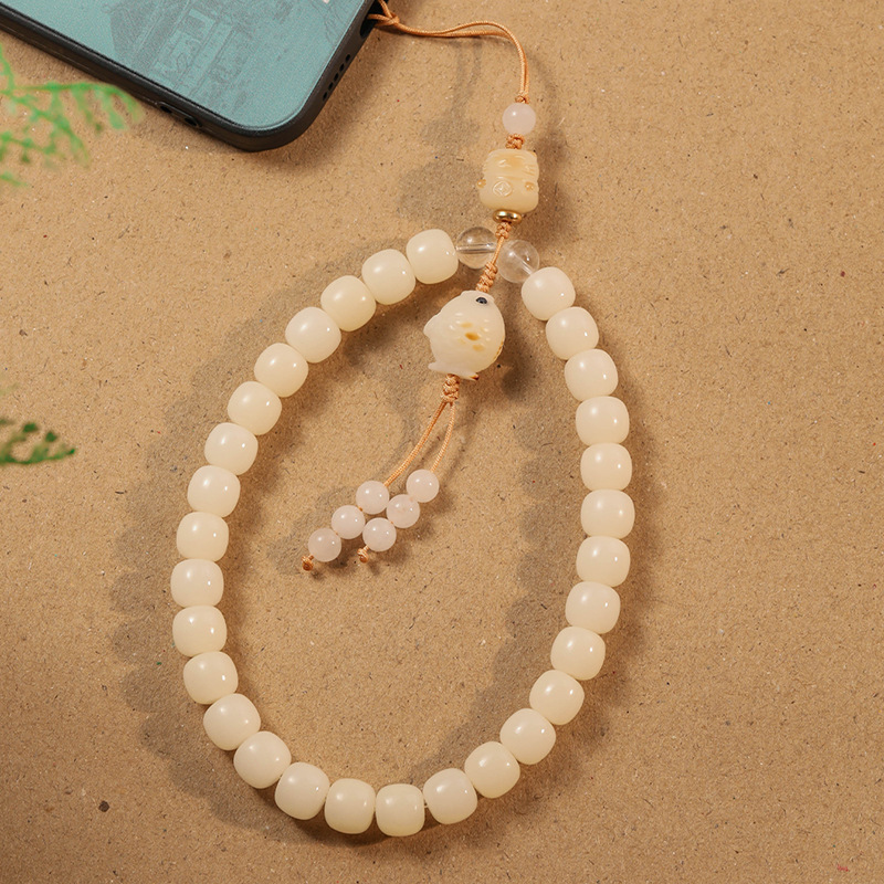 White Jade Bodhi Root Barrel Beads Design Mobile Phone Charm Seiko Charcoal Kitten's Paw Accessories Mobile Phone Pendant Factory Wholesale