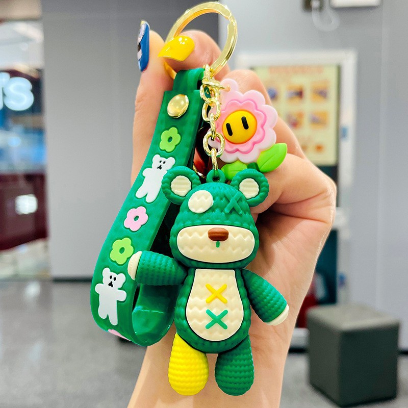 Cartoon Little Cool Bear Keychain Cute Violent Bear Car Key Chain Bag Accessory Ornament Crane Machine Small Gift