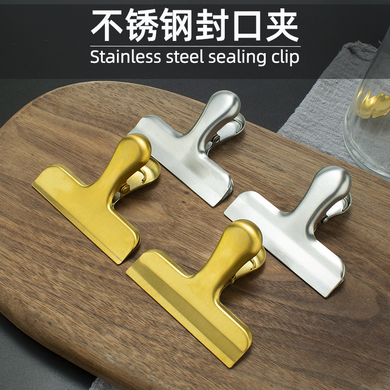 amazon hot selling stainless steel t-clip file golden food plastic bag sealing clip aircraft clip sealing clip
