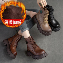 上海杰骤冬季新款棉鞋厚底高帮擦色百搭设计感轻者女鞋马丁靴舒适
