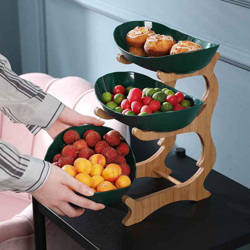 Nordic Multi-Layer Solid Wood Fruit Plate Household Restaurant Dining Table Living Room Coffee Table Snack Dish Fruit Basket Light Luxury Decoration Plate