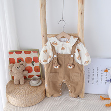 女宝宝春季套装韩系小熊超可爱背带两件套连体衣婴儿幼儿背带套装