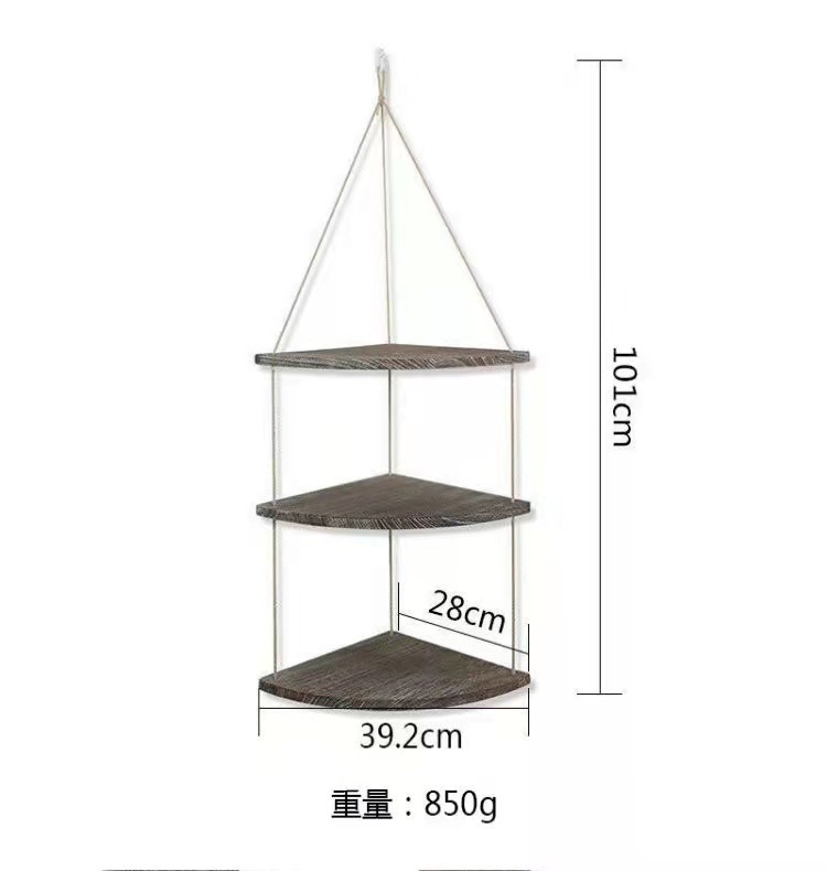 Simple Wall-Mounted Wooden Storage Household Living Room Corner Corner Decorative Storage Rack Wooden Hemp Rope Parcel Shelf