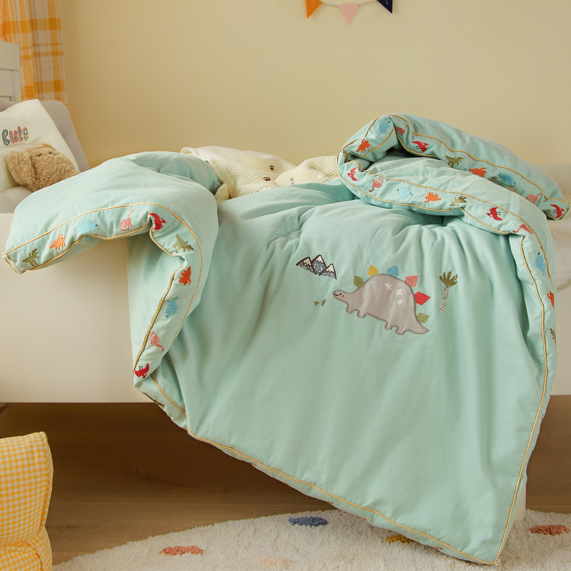 a类卡通儿童立体绣花纯棉磨毛秋冬小被子 宝宝幼儿园大豆冬季被芯