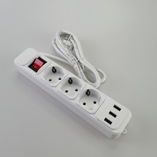 金民电器白色欧式深插带开关三位USB插排家用欧式拖线板接线插座