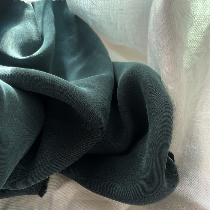 捡漏重磅日本进口面料100%铜氨丝砂洗墨绿色春夏裙裤高贵礼服衫