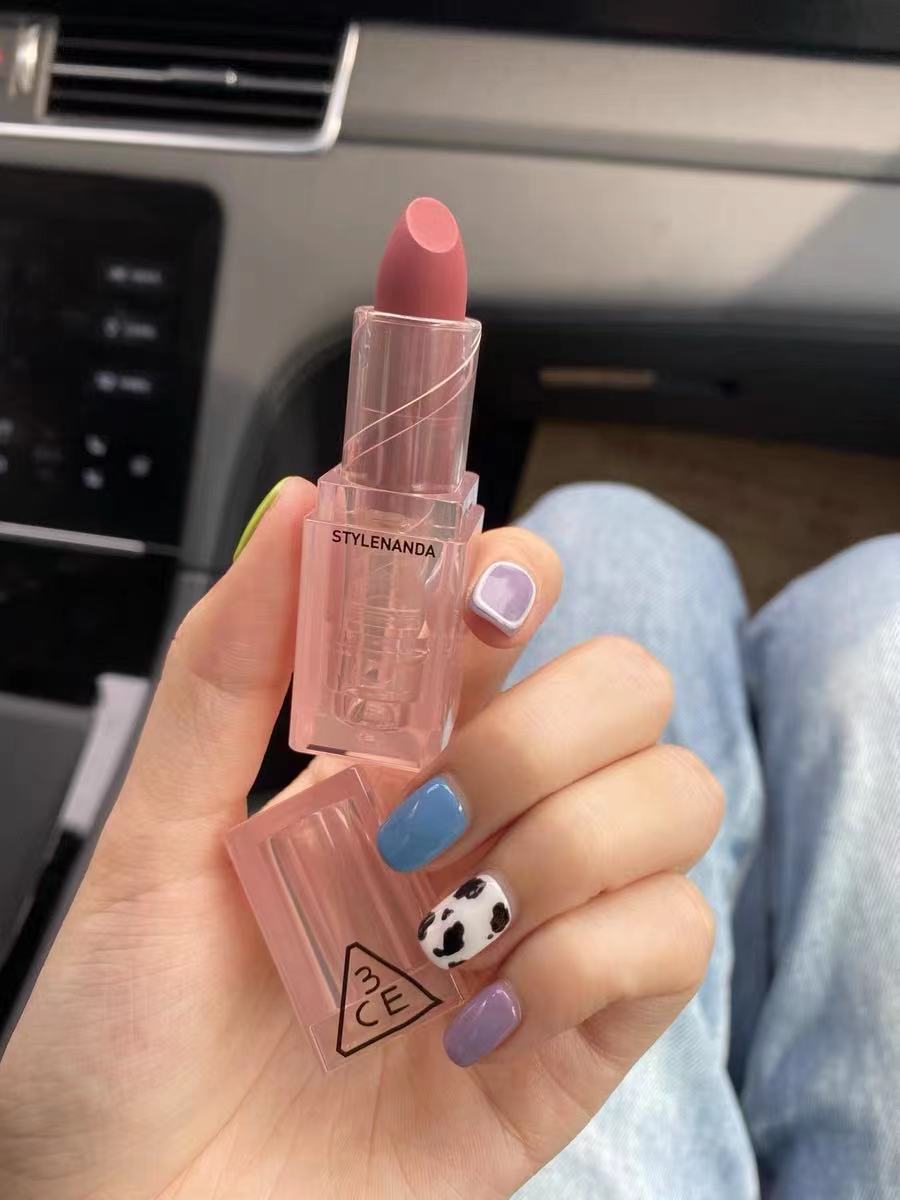 韩国3ce新品透明亚克力小冰块系列哑光雾面口红丝绒唇膏hazy rose