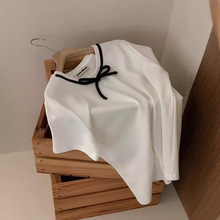夏季韩版新款女装 优质棉丝带蝴蝶结钉珠装饰宽松套头圆领短袖T恤