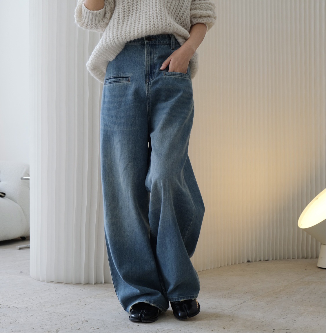 秋季新款巴黎复古时髦设计师风高腰阔腿牛仔裤宽松潮流a字长裤女