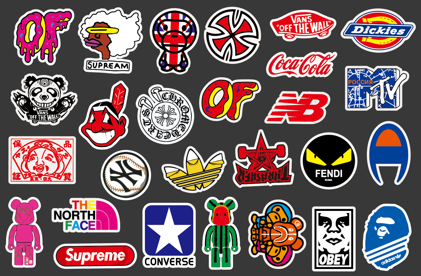 100张潮牌logo行李箱贴纸涂鸦贴画卡通贴纸摩托车头盔防水贴纸