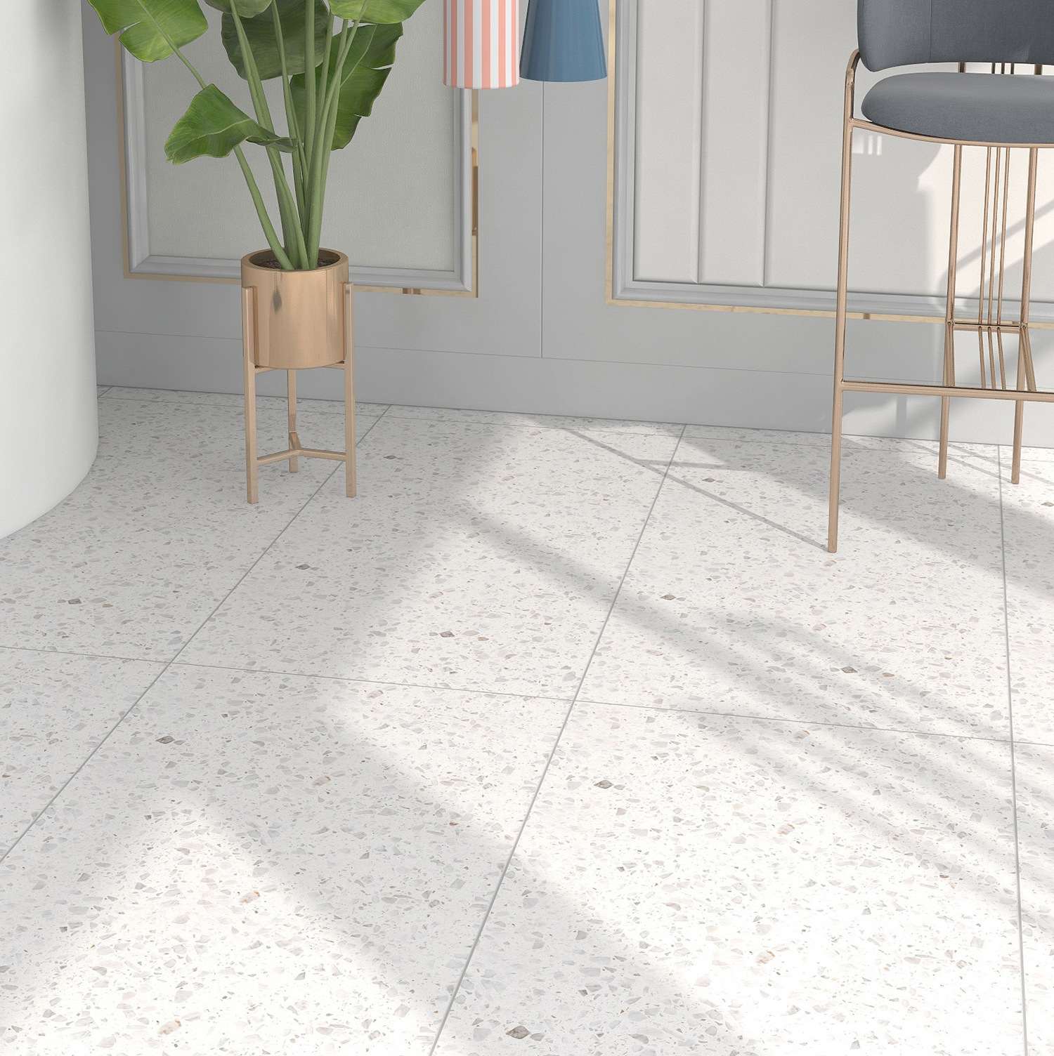 白色水磨石地砖600x1200餐厅咖啡厅地砖服装连锁店灰色颗粒瓷砖