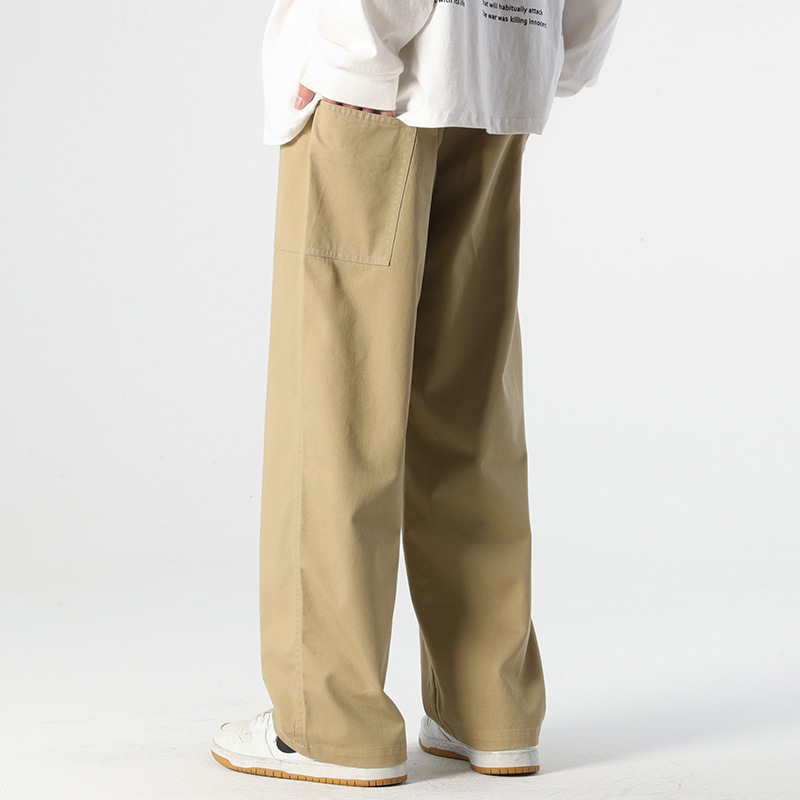 Japanese Khaki Pure Cotton Straight Pants Men's Spring and Autumn All-Matching Casual Trousers Men's Drape Wide-Leg Overalls