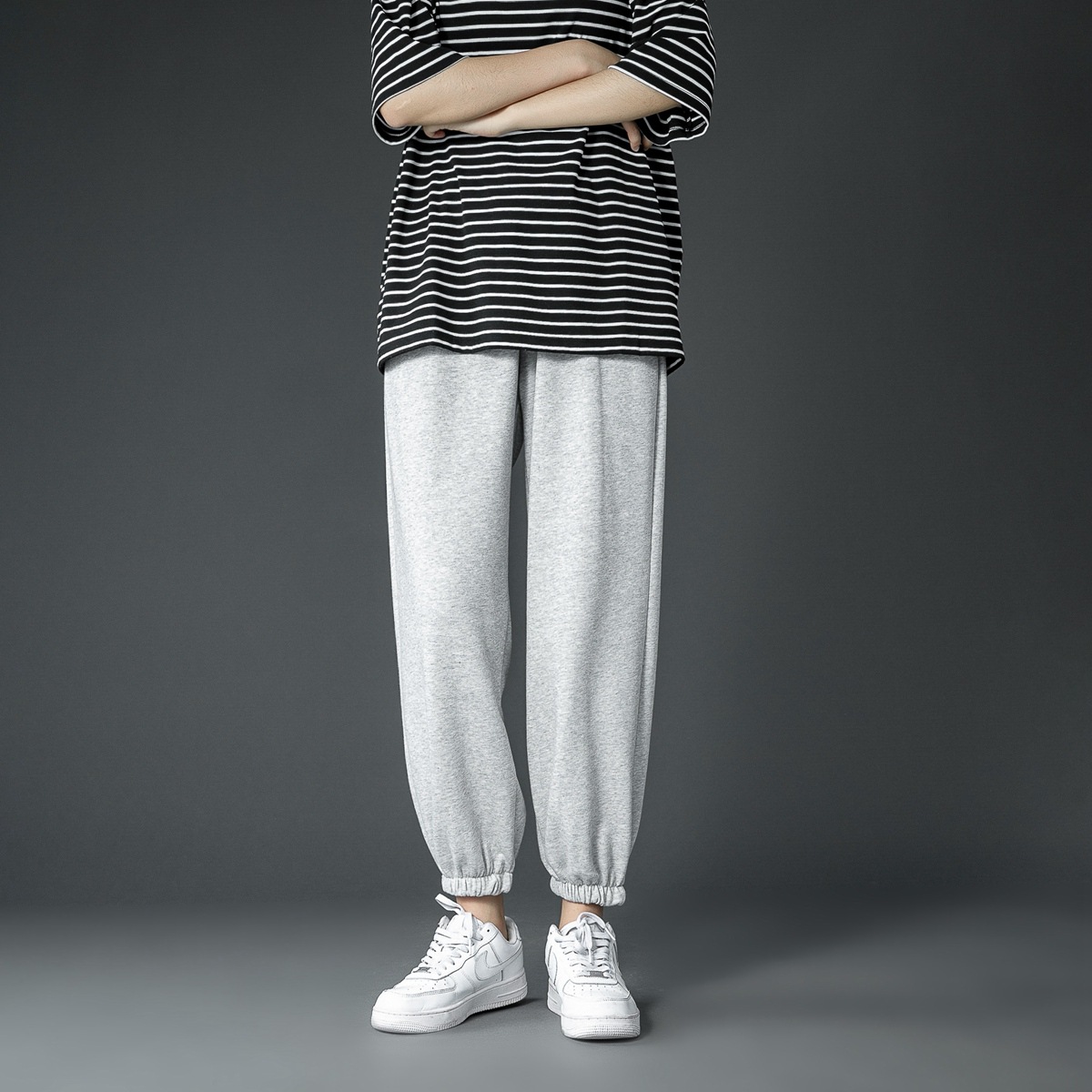 灰色运动裤男宽松篮球九分裤子夏季薄款韩版潮流收口束脚休闲卫裤