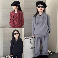 童装西装套装2025春秋新款男女童韩系斜门襟个性西服套装一件代发