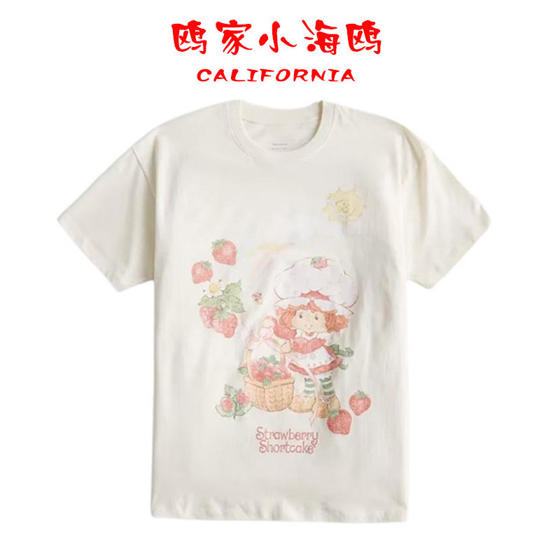 鸥家小海鸥夏季女装欧美风宽松圆领大版复古印花短袖t恤舒适上衣