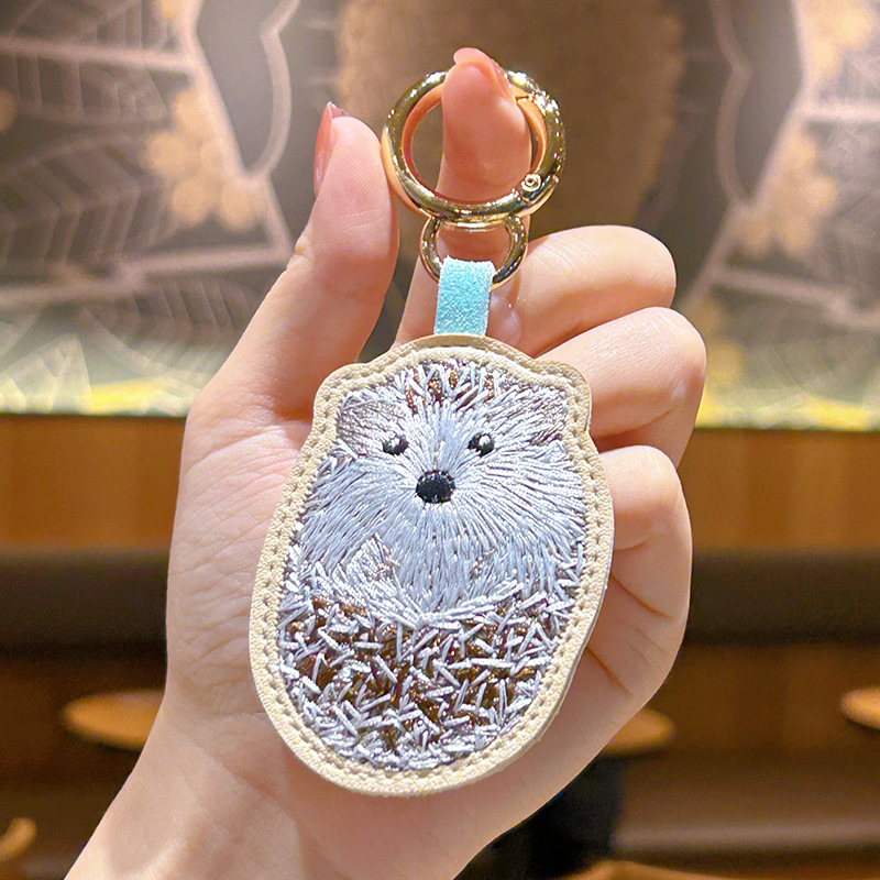 Creative and Refined Advanced Embroidery Animal Leather Pendant Cross-Border Hot Sale Keychain European and American Rabbit Puppy Bag Pendant