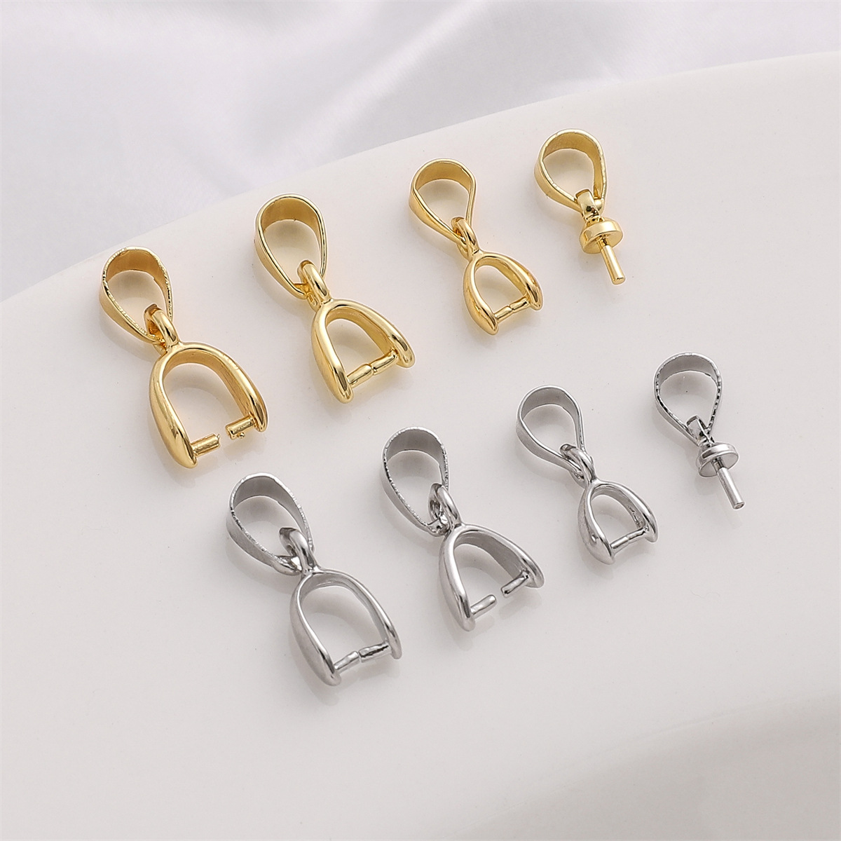 14k包金铜制保色瓜子扣带羊眼夹扣带吊diy手工夹扣饰品配件批发
