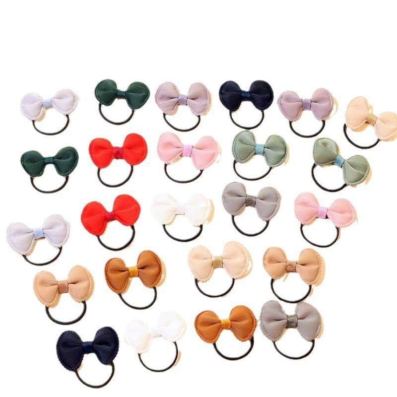 亚马逊新款手工儿童迷你小蝴蝶结发圈高弹力不伤发日常纯色发饰