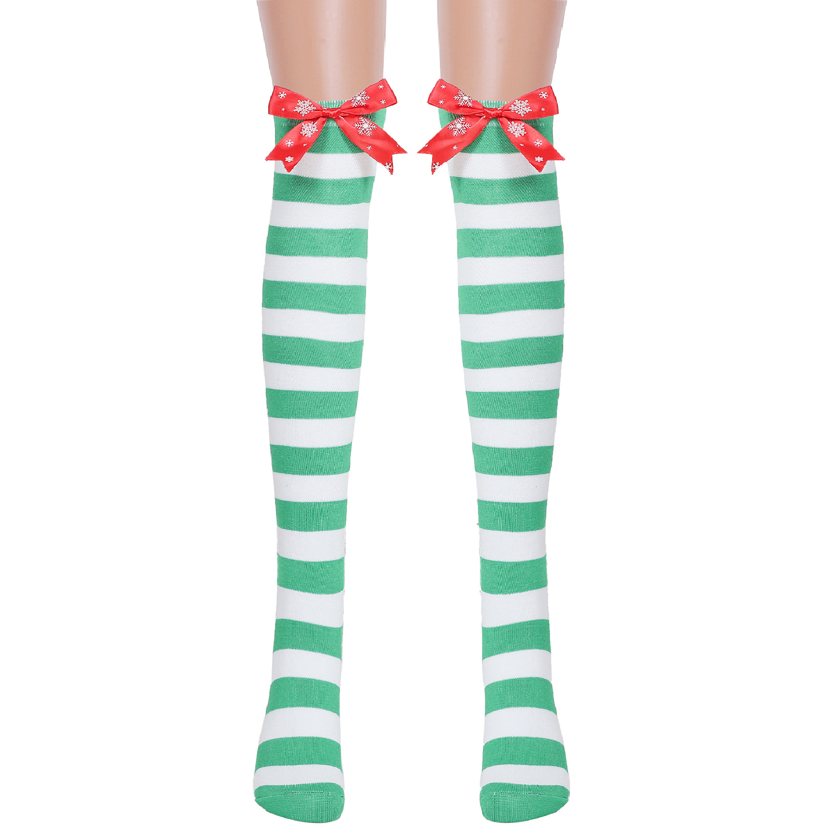 红白 黑白 可爱蝴蝶结条纹圣诞袜 外贸性感长筒袜