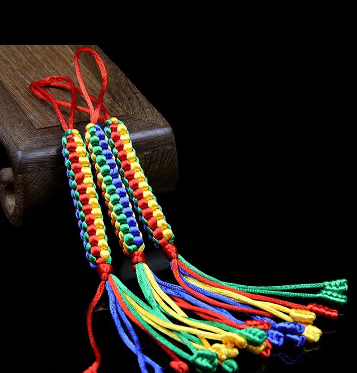 藏式手工编织金刚结挂件平安吉祥结方形转经结车挂小号23厘米长