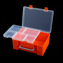 手提双层收纳盒PP塑料盒包装渔具盒单个鱼饵箱橙色钓鱼箱