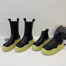 切尔西烟筒靴女2021冬季新款高筒厚底烟筒靴欧美圆头套筒短靴批发