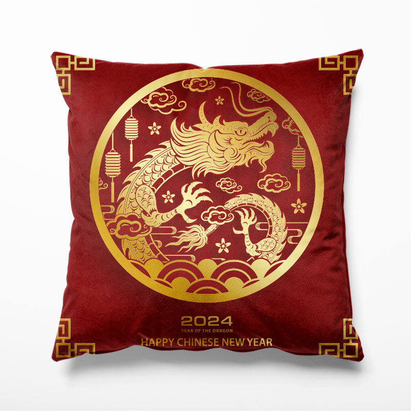 2024 Dragon Year National Tide Pillow New Year Spring Festival Red Festive Lantern Chinese Style Dragon Pattern Chinese Style Cushion Sofa