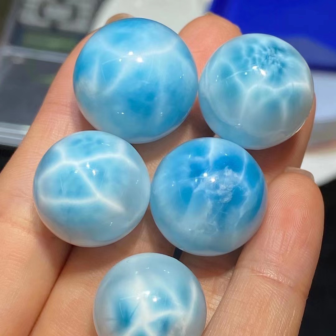 天然海纹石无孔单珠多米尼加纹路清晰深蓝玉化首饰配饰diy批发销