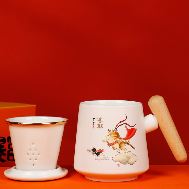 马克杯礼品伴手礼印logo猫杯陶瓷杯姑苏阿焦文创茶水分离办公杯子