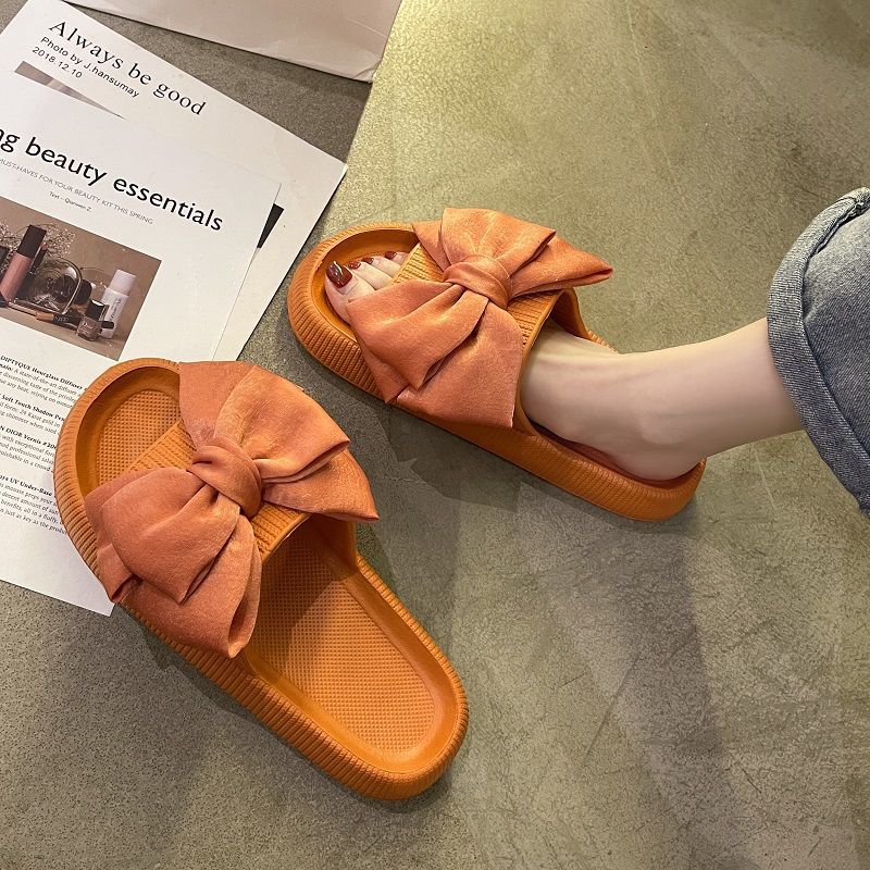 Wholesale Cute Bowknot Slippers Women's Summer Outdoor Wear Thick Bottom Bath Indoor Eva Home One-Word Sandals Beach Shoes