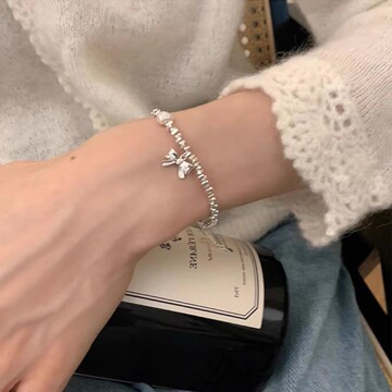 2023年新款碎银珍珠手串女简约冷淡风蝴蝶结手链小众设计闺蜜手饰