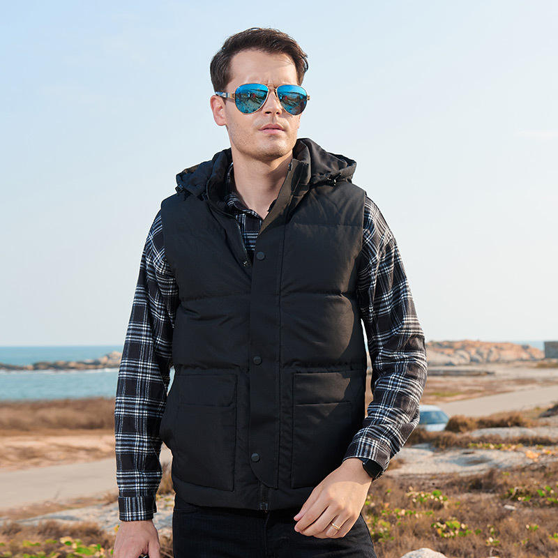 秋冬季新款外套男羽绒背心加厚保暖坎肩男士户外可拆卸连帽马甲