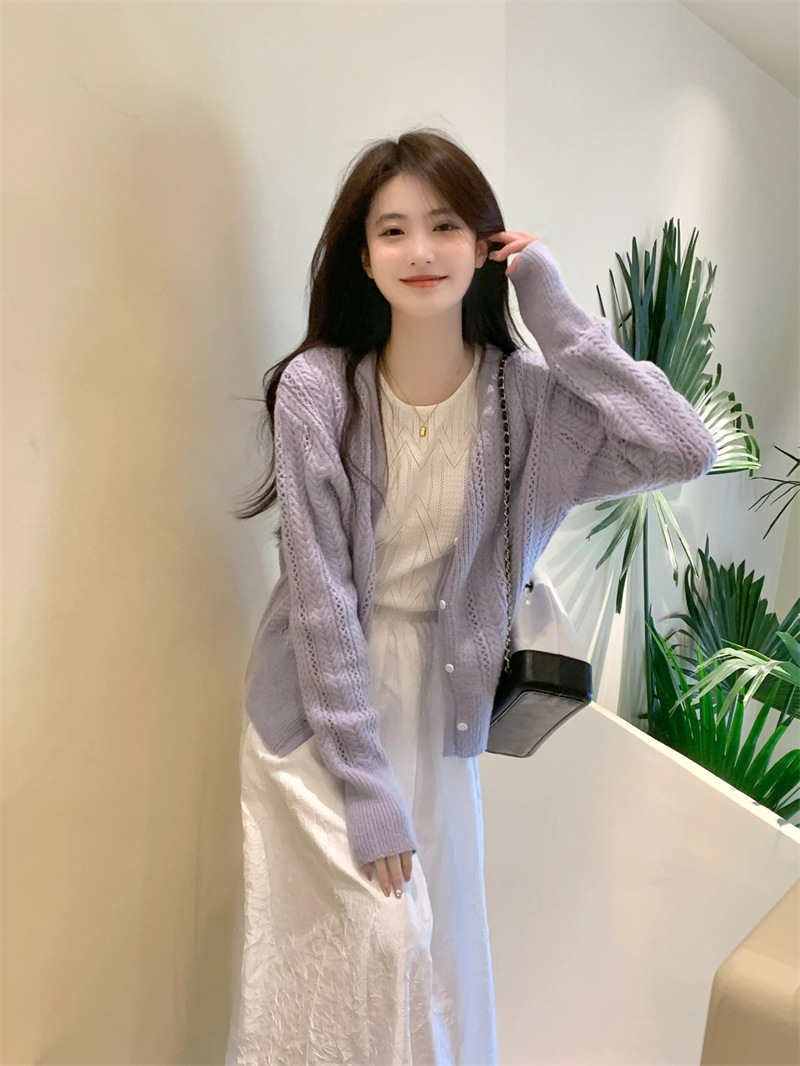 [Rui Da] Early Spring 2024 Spring New Advanced White Dress Hollow-out Dress French Style Temperament Long Dress