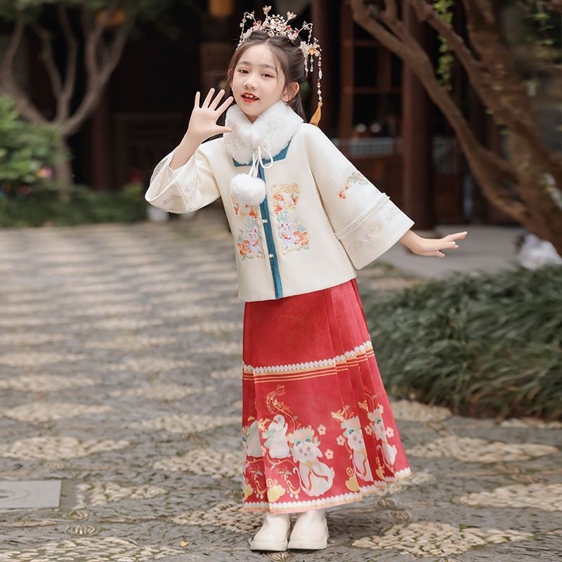 女童汉服拜年服加厚冬季古装中国风儿童马面裙唐装过年服女孩冬装